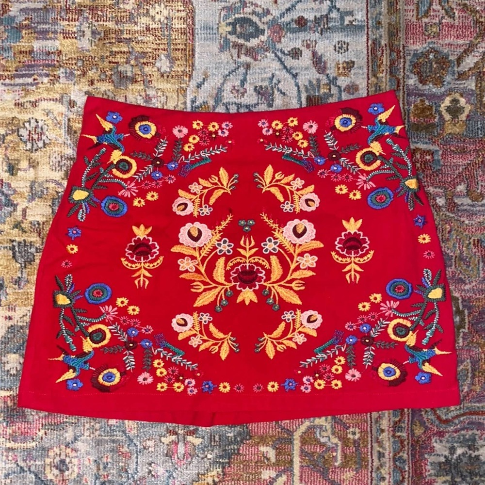 Altar’d State | A Beautiful Soul Floral Embroidered Red Mini Skirt Size 14/16
